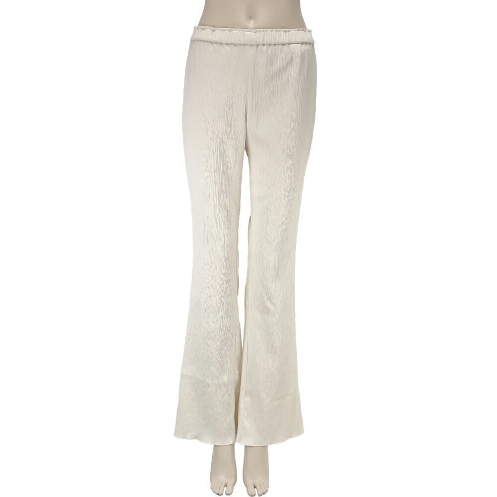 ZARA Flared Crinkled Pull-on Cream Neutral White Leggings‎ Pants Size M